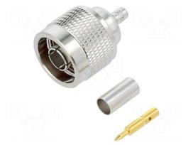 Connector: N | plug | male | straight | 50Ω | crimped | for cable | PTFE
