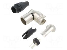 Connector: XLR | plug | male | RX | 10A | PIN: 4 | angled 90° | swivel | brass