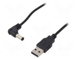 Cable | USB A plug,DC 5,5/2,5 plug | angled | black | 1.5m | Cu