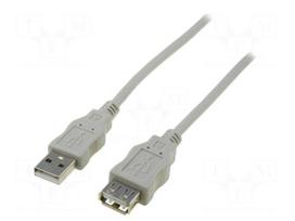 Cable; USB 2.0; USB A socket,USB A plug; nickel plated; 3m; black