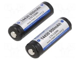 Re-battery: Li-Ion | 14430,4/5AA | 3.7V | 950mAh | Ø14.3x45.8mm | 1.8A
