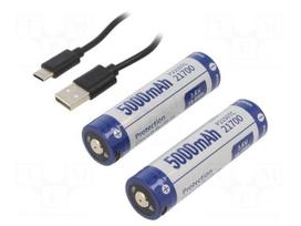 Re-battery: Li-Ion | 21700 | 3.6V | 5000mAh | Ø21.4x76.7mm | 2pcs.