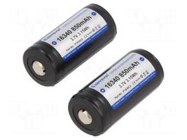 Re-battery: Li-Ion | 16340 | 3.7V | 850mAh | Ø16.8x35.7mm | 2pcs.