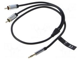 Cable | Jack 3.5mm 3pin plug,RCA plug x2 | 0.5m | black | PVC