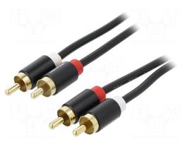 Cable | RCA plug x2,both sides | 1.5m | Plating: gold-plated | black