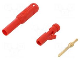 Laboratory connector: 2mm banana | plug | red | gold-plated | Ø: 2.1mm