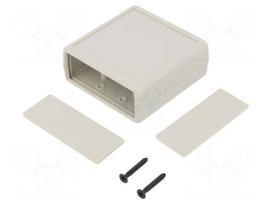 Enclosure: with panel | X: 66.5mm | Y: 66.5mm | Z: 28mm | ABS | light grey