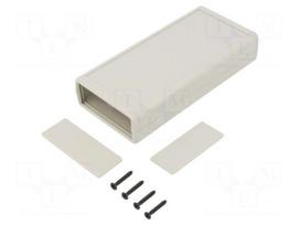 Enclosure: with panel | X: 66.5mm | Y: 140mm | Z: 28mm | ABS | light grey