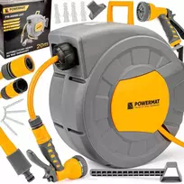 Powermat Automatinė sodo žarnos ritė, tvirtinama prie sienos, 20 metrų žarnos talpa, patogi laistymo sistema, ištraukiama sodo žarnos ritė