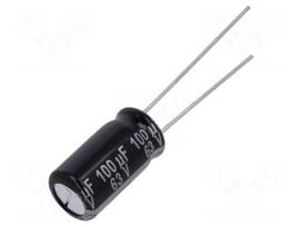Capacitor: electrolytic | low ESR | THT | 100uF | 63VDC | Ø8x15mm | ±20%