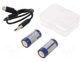 Re-battery: Li-Ion | 16340 | 3.6V | 800mAh | Ø16.7x36mm | 2pcs.