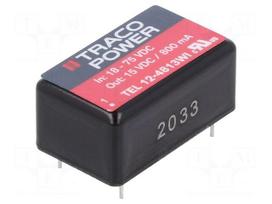 Converter: DC/DC | 12W | Uin: 18÷75VDC | Uout: 15VDC | Iout: 800mA | DIP16