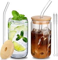 Stiklinių kavos puodelių rinkinys, 2 vnt., 500 ml, su šiaudeliais ir maišyklėmis