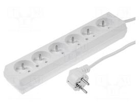 Extension lead | 3G1.5mm2 | 5m | PVC | white | Sockets no: 6 | 16A
