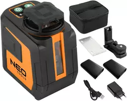Neo Tools lazerinis 20 m plokštuminis lazeris, 5 linijos, žalias, dėklas, magnetinis laikiklis