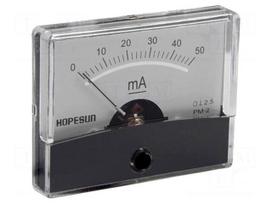 Ammeter | on panel | I DC: 0÷50mA | Class: 2.5 | 60x47mm