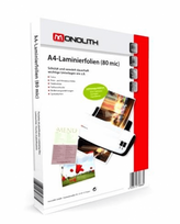 Laminavimo plėvelės Monolith, A4, 80mkr, blizgios, 100 vnt..