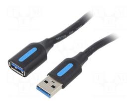 Cable | USB 3.0 | USB A socket,USB A plug | nickel plated | 3m | black