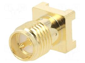Connector: RP-SMA | socket | male,reverse | vertical | 50Ω | SMT | PTFE