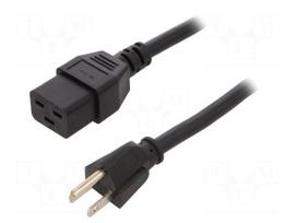 Cable | 3x14AWG | IEC C19 female,NEMA 5-15 (B) plug | PVC | 2.5m