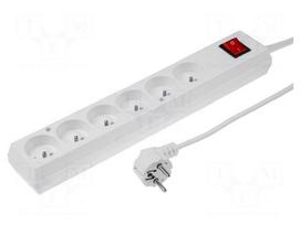 Extension lead | 3G1.5mm2 | 5m | PVC | white | Sockets no: 6 | 16A