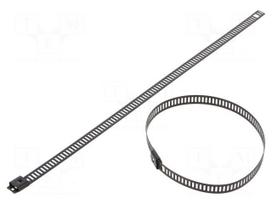 Cable tie | L: 225mm | W: 7mm | stainless steel AISI 304 | 445N | black