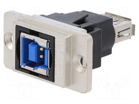 Coupler | USB A socket,USB B socket | DUALSLIM | USB 3.0 | metal
