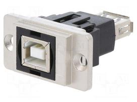 Coupler | DUALSLIM | gold-plated | USB A socket,USB B socket | 29mm