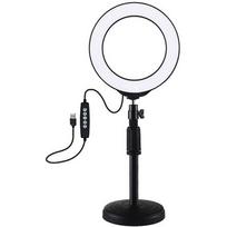 LED žiedinė lempa 16cm, su stovu iki 33cm, USB, RGBW