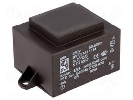 Transformer: encapsulated | 10VA | 230VAC | 15V | 667mA | PCB | BVEI