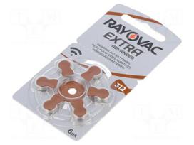 Battery: zinc air (ZnO2) | AC312,coin,R36 | 1.4V | 180mAh | 6pcs.