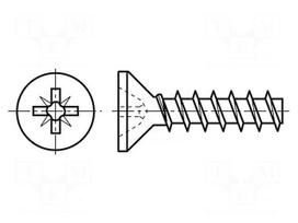 Screw | for plastic | 2.5x6 | Head: countersunk | Pozidriv | PZ1 | steel