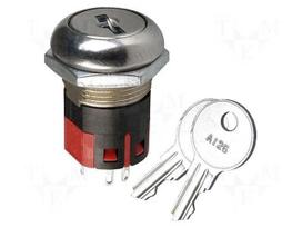 Switch: key switch | Stabl.pos: 3 | ON-ON-ON | DP3T | Ø19.3mm | Key: flat