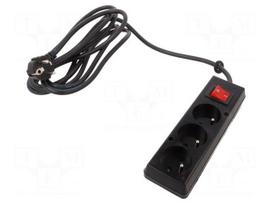 Extension lead | 3G1.5mm2 | 3m | PVC | black | Sockets no: 3 | 16A