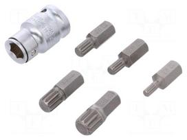 Tools set: screwdriver bits | spline (12-angles) | 1/2" | 6pcs.