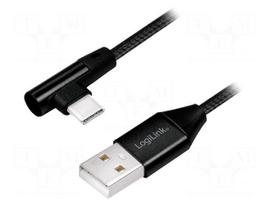 Cable | USB 2.0 | USB A plug,USB C angled plug | 1m | black | PVC
