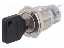Switch: key switch | Stabl.pos: 2 | ON-ON | SPDT | Ø19mm | Key: flat | 90°