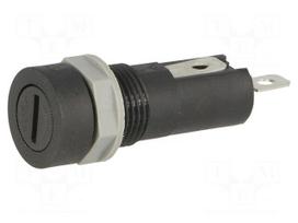 Fuse holder | 5x20mm | 10A | 250VAC | on panel | black | UL94V-0 | 5mΩ