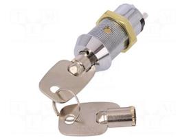 Switch: key switch | Stabl.pos: 2 | OFF-ON | SPST | Cutout: Ø19mm | 90°