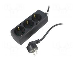 Extension lead | 3G1.5mm2 | Len: 3m | PVC | black | Sockets no: 3 | 16A