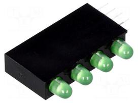 LED | in housing | 3mm | No.of diodes: 4 | green | 20mA | 80° | 20÷30mcd