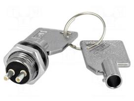 Switch: key switch | Stabl.pos: 2 | OFF-ON | SPST | Cutout: Ø12mm | 90°