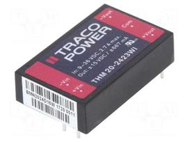 Converter: DC/DC | 20W | Uin: 9÷36VDC | Uout: 15VDC | Uout2: -15VDC | THT