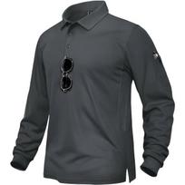 Taktiniai vyriški polo marškinėliai golfui ilgomis rankovėmis TACVASEN 3XL, pilki, 3XL