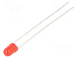 LED | red | 3mm | 6.3÷15mcd | 60° | Front: convex | 2÷3VDC | No.of term: 2
