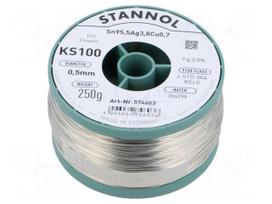 Tin | lead free | Sn95,5Ag3,8Cu0,7 | 0.5mm | 250g | reel | 217°C | KS100