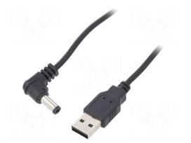 Cable | USB A plug,DC 5,5/2,1 plug | angled | black | 1.5m | Cu