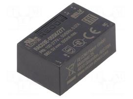 Converter: AC/DC | 3W | Uin: 85÷305VAC | 5VDC | Iout: 600mA | 73% | PCB