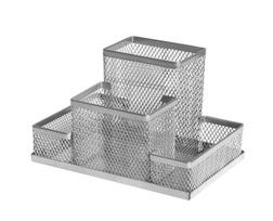 Stalo organizatorius su 4 skyreliais FOROFIS, metalinis, 15.3x10.3x10cm, sidabrinė