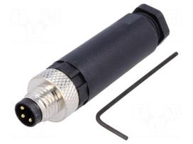 Connector: M8 | male | PIN: 3 | 60V | IP67 | straight | for cable | plug